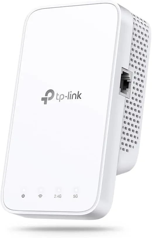 Amplificador WiFi TP-Link RE330, repetidor de señal con doble banda 2.4G y 5G, con puerto Ethernet para conexión por cable.