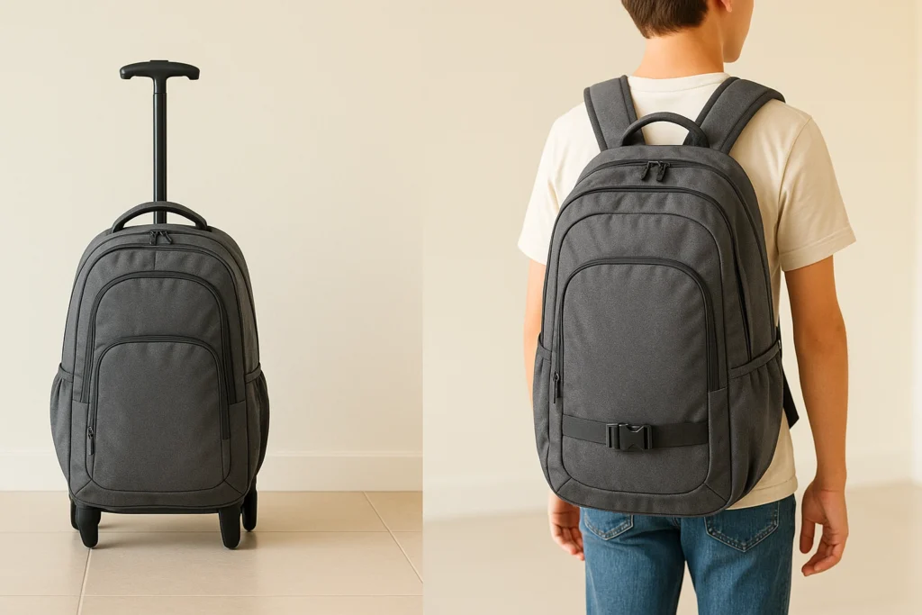 Comparativa de mochila con ruedas frente a mochila a la espalda