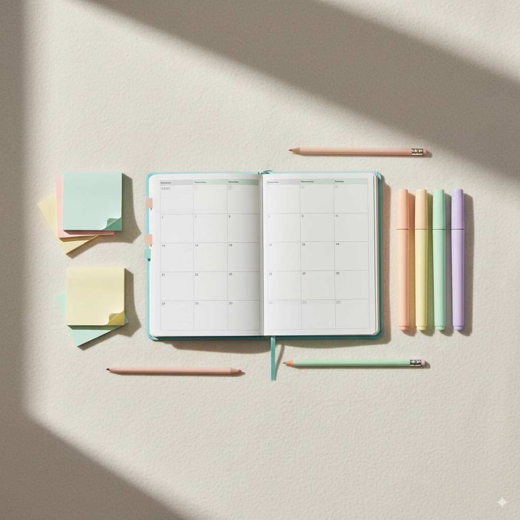 Agenda semanal con post-its y subrayadores de colores